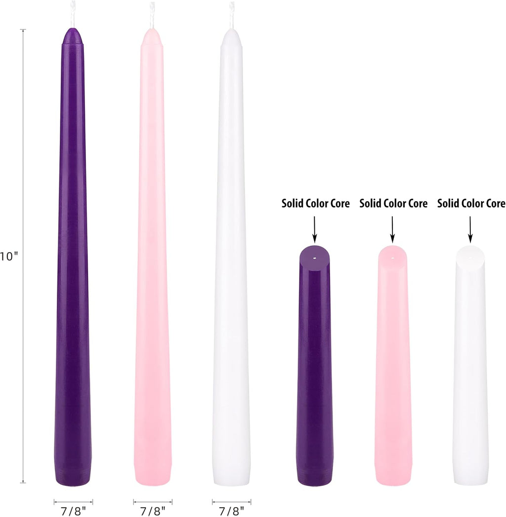 Mega Candles 5 pcs Unscented Christmas Advent Candles Set, Hand Poured Premium Wax Taper Candle 10 Inch x 7/8 Inch, Holidays, Occasions, Events, Festivitiess, Devotional, Church, Wreath, Party, Gifts