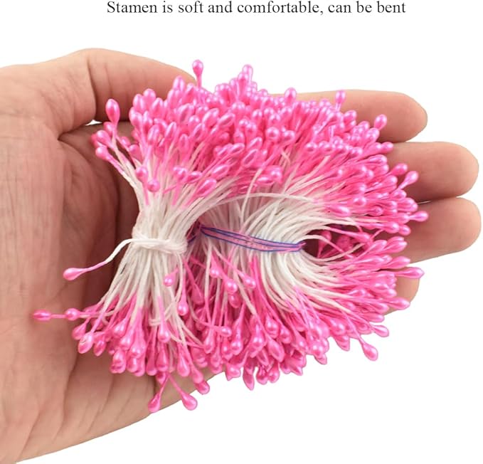 HAHIYO 700Pcs 3mm Dark Pink Pearl Double Head Flower Stamen Pistil - Handmade Artificial Pearlized Floral Pollen for Flower Making, Scrapbook Decoration