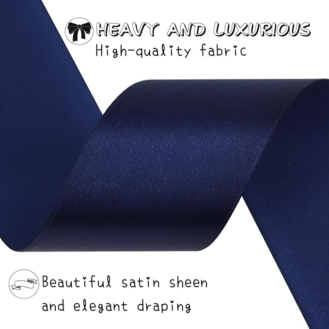 Deep Blue Solid Satin Ribbon 1-1/2 Inch 50 Yards Solid Polyester Fabric Ribbon for Gift Wrapping Wedding Christmas Baby Shower Birthday Party Decoration Handmade Immortal Flower Craft