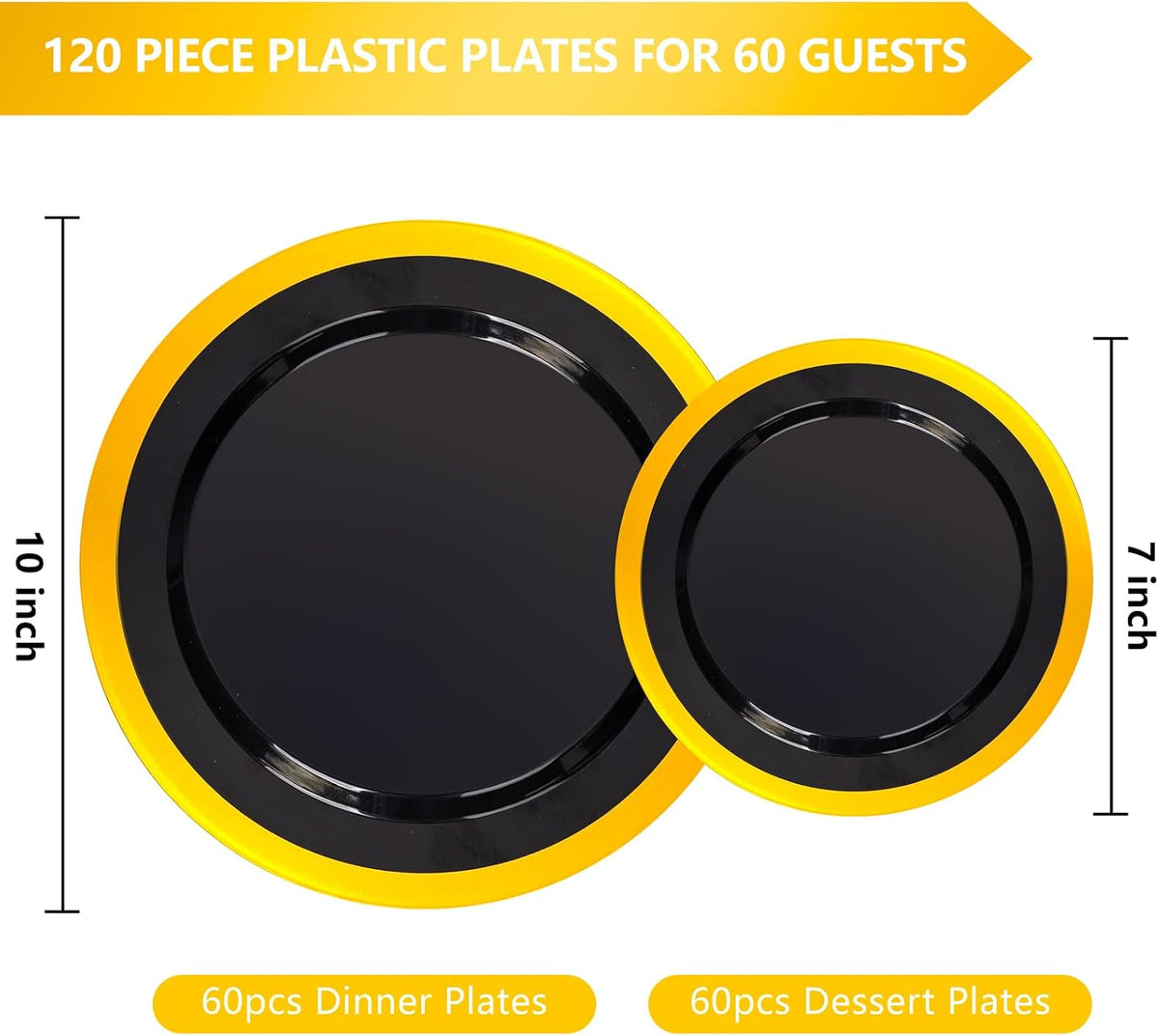 supernal 120-pack black and gold plastic plates, 60, close-up detail