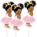 Little Princess Centerpieces Baby Shower Table Decoration 10 inches Pink Gold African American Black Royal Birthday Cake Topper (4)