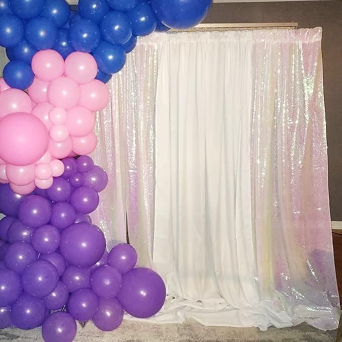 Poise3EHome White Iridescent Sequin Backdrop Curtains,4 Panels 2FTx8FT Glitter Background for Party Birthday Party Baby Shower Wedding Christmas Thanksgiving Halloween Holiday Festival Decor