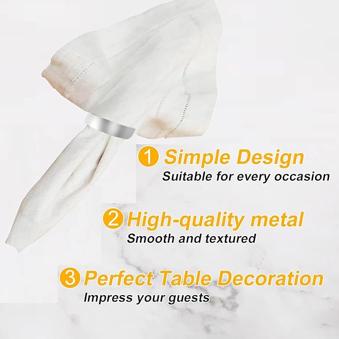 Silvery Napkin Rings-10 Pcs Stainless Steel Napkin Rings,Metal Napkin Ring for Table Settings Wedding Christmas Party Dinner Table