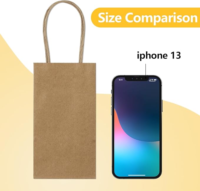 BagDream 50 Pack 3.5x2.4x6.7 Inches Small Kraft Paper Gift Bags with Handles Bulk Mini Party Favor Bags Candy Bags 100% Recyclable Brown Paper Bag