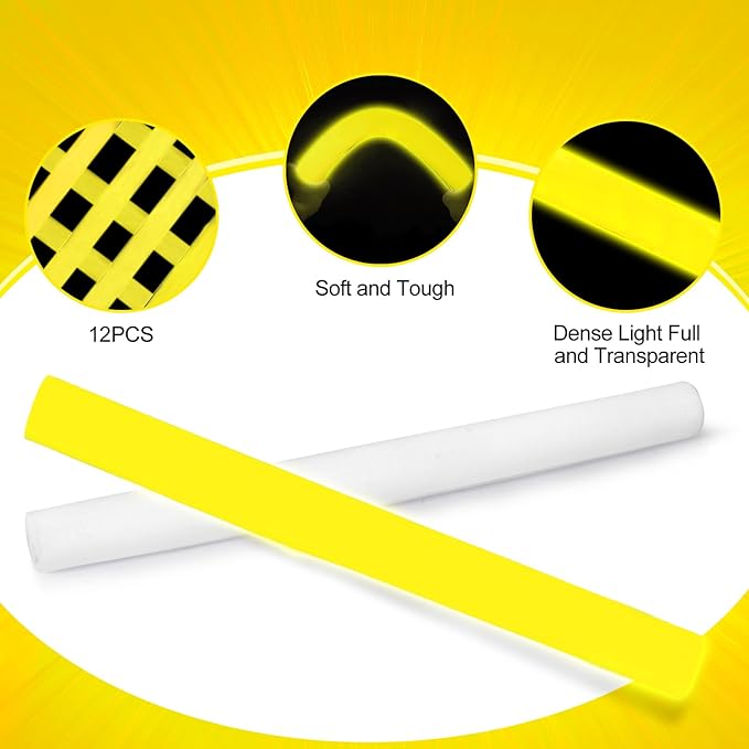 Glow Foam Sticks Bulk, 24 Pcs Yellow Giant LED Light Up Sticks 3 Modes Flashing Glowing Baton Wands Party Supplies for Easter, Wedding, Raves,Concert,Birthday,Christmas, Halloween
