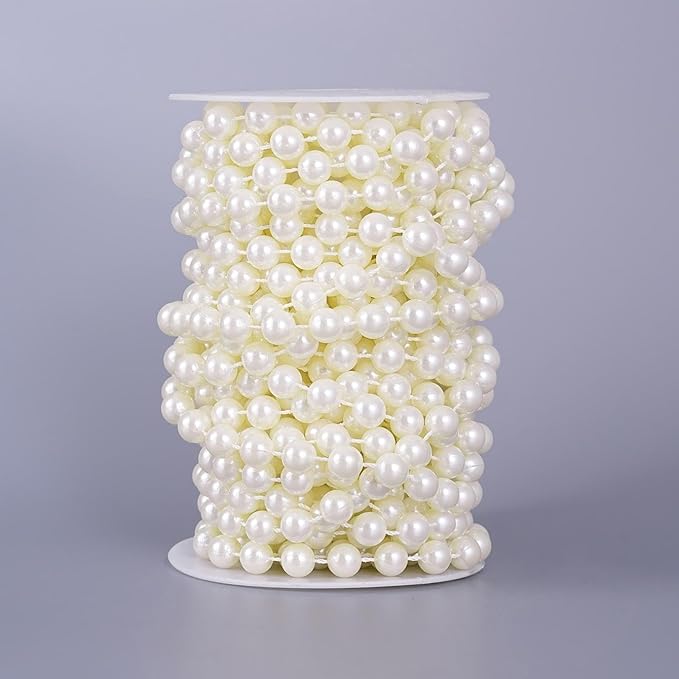 20 Yards/59 Feet Pearl Garland Craft String Pearls, Faux Pearl for Wedding Party Decoration, Christmas Tree Decorations and DIY Crafts (Ivory, 8 mm 59 Feet)