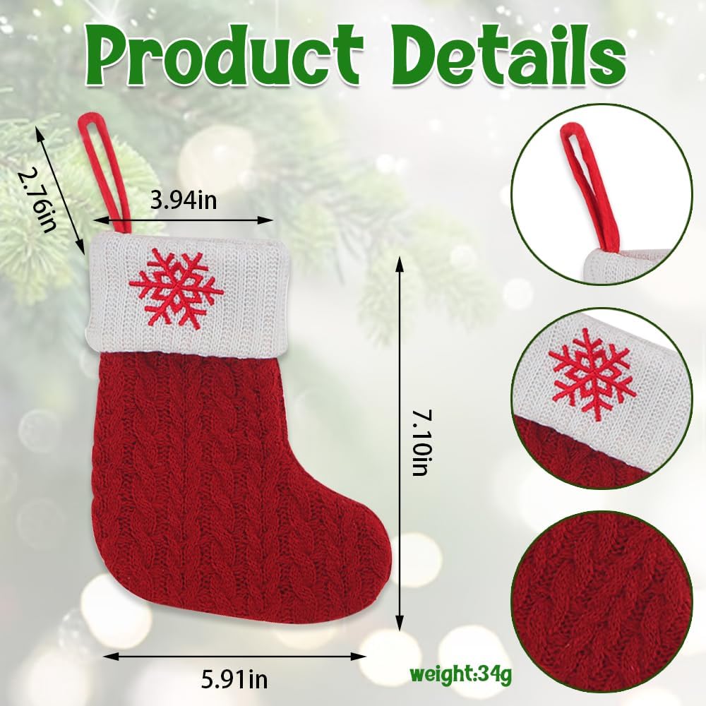 Estivaux Mini Christmas Stockings Xmas Fireplace Hanging Stockings Burgundy Red Knit Stocking Winter Snowflake Stockings Gift Holding Bag for Home Christmas Decorations Party Favor Supplies