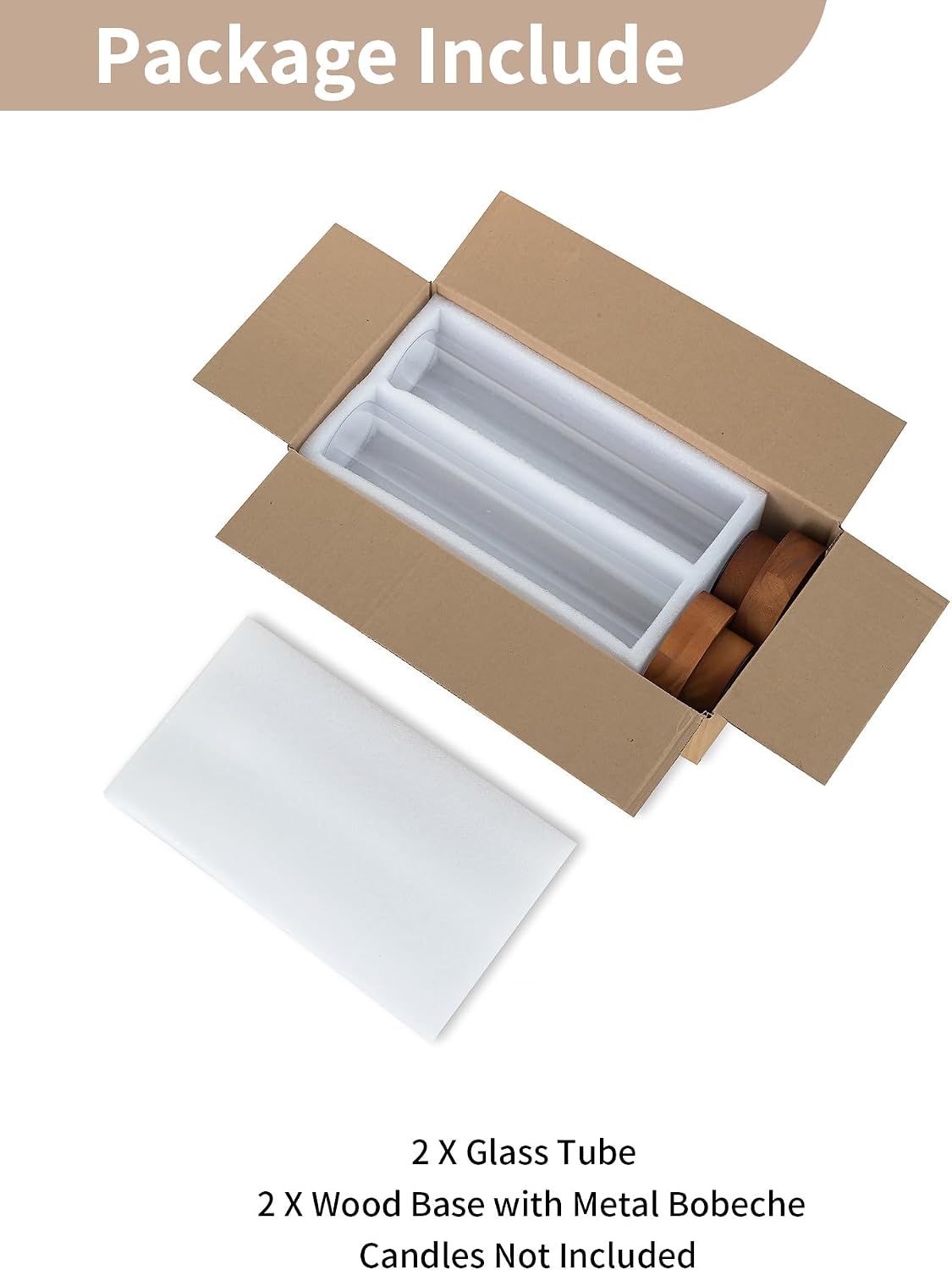 NUPTIO Hurricane Glass Candle Holders with Wax Catchers, Dripless, Set of 2 | Metal Bobeches Catch Drips, Clear Chimney Glass, Brown Wood Bases, for Modern Weddings, Dining Tables, Easy Clean and Reuse
