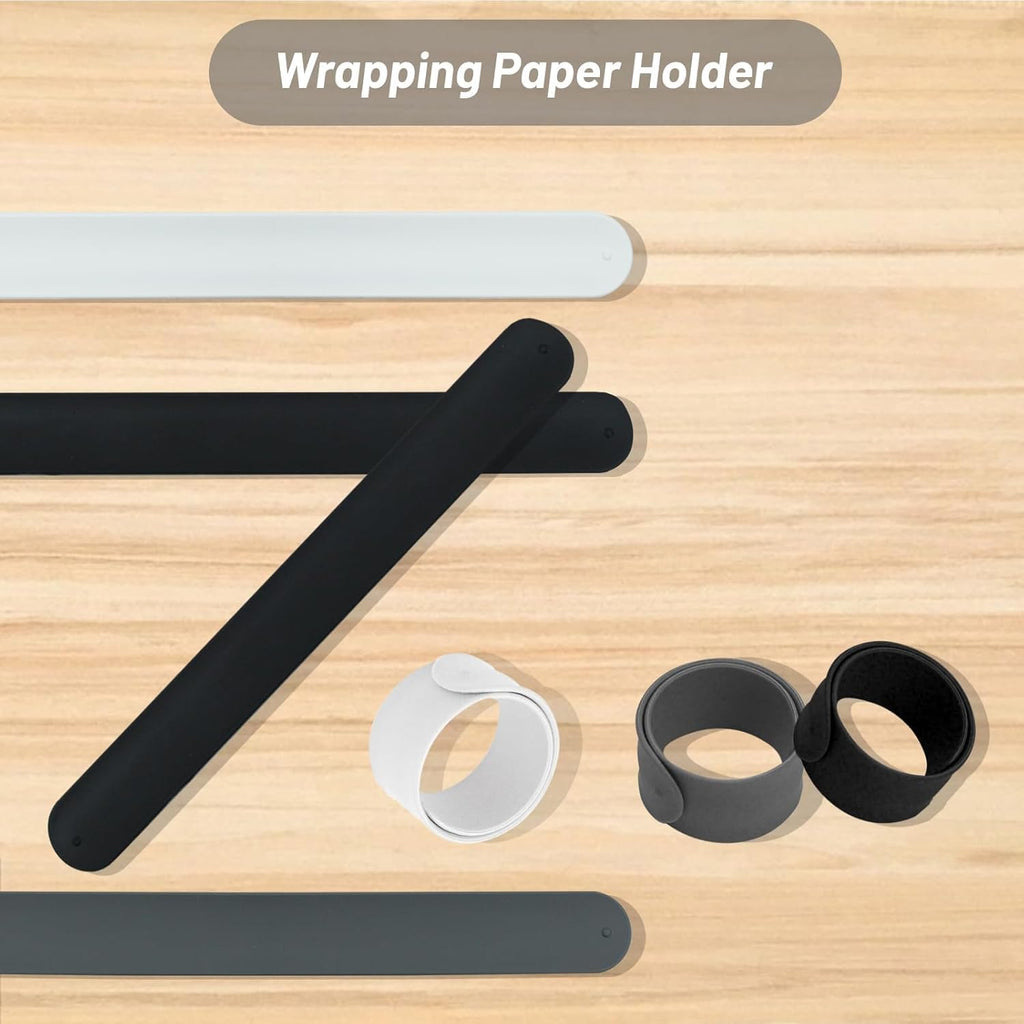 6 PCS Wrapping Paper Holder Silicone Covered Metal Strips Poster Slap Bands Gift Wrapping Paper Clamps for Home Gift Wrapping Storage Organization(Black, White, Gray)