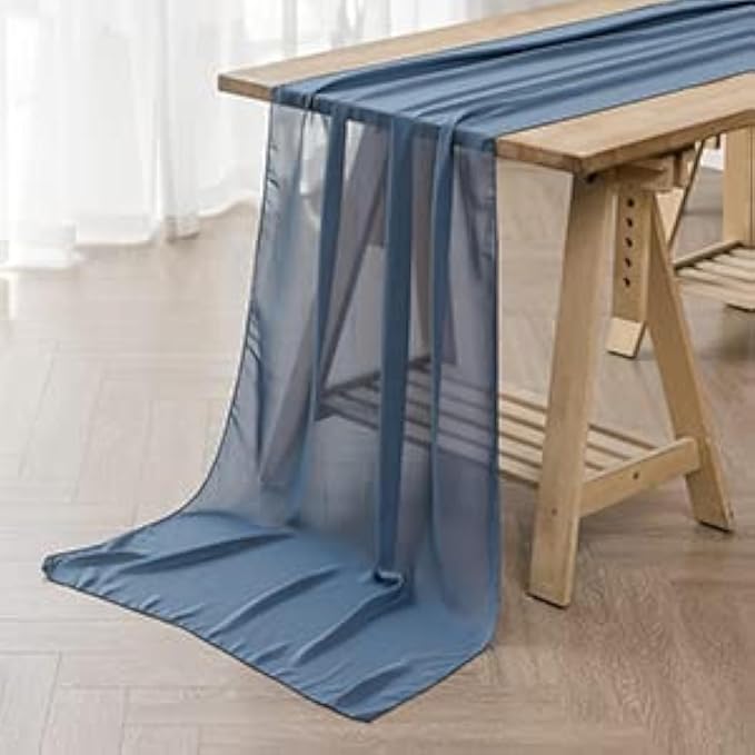 12Pack 9ft Chiffon Table Runner 14x108 Inch Sheer Romantic Table Runner for Wedding Birthday Party Bridal Shower Outdoor Decoration-Dusty Blue