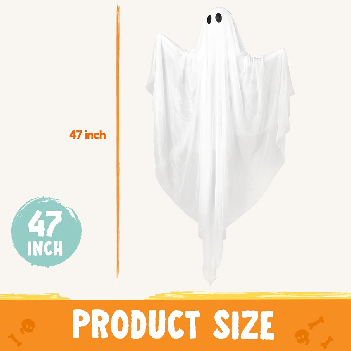 JOYIN 2 Pcs 47” Halloween Light up Hanging Ghost Decorations Outdoor, Cold Wh...