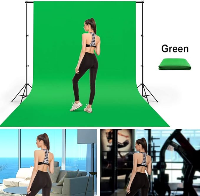 10X20ft Large Green Screen Backdrop for Photography, LCUIRC Two Rod Pocket Chromakey Collapsible Green Polyester Curtain with 4 Clamps for Photography, Zoom Meeting and Game Live Steaming