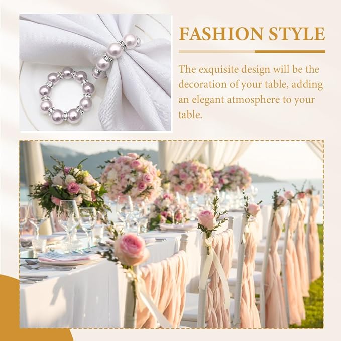 20Pcs Pearl Napkin Rings, Pink Beaded White Silver Round Buckles, Set of 6, Wedding and Formal Dinner Table Decor (20, Pink)