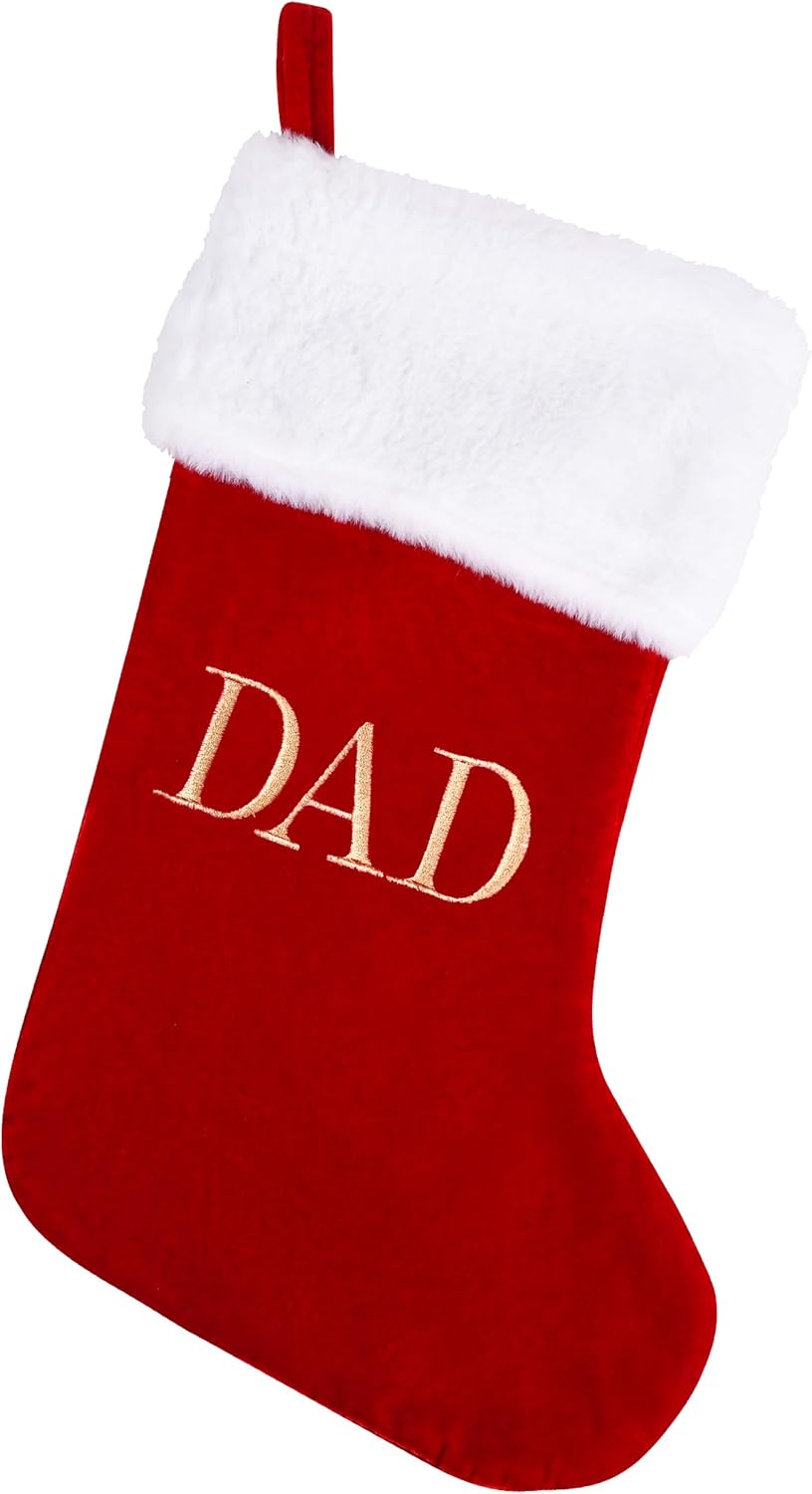 Sailup 20 Inches Monogram Christmas Stockings with DAD Letters, Large Super Soft Christmas Stockings Red Velvet with White Super Soft Plush Cuff for Christmas Xmas Tree Holiday Fireplace