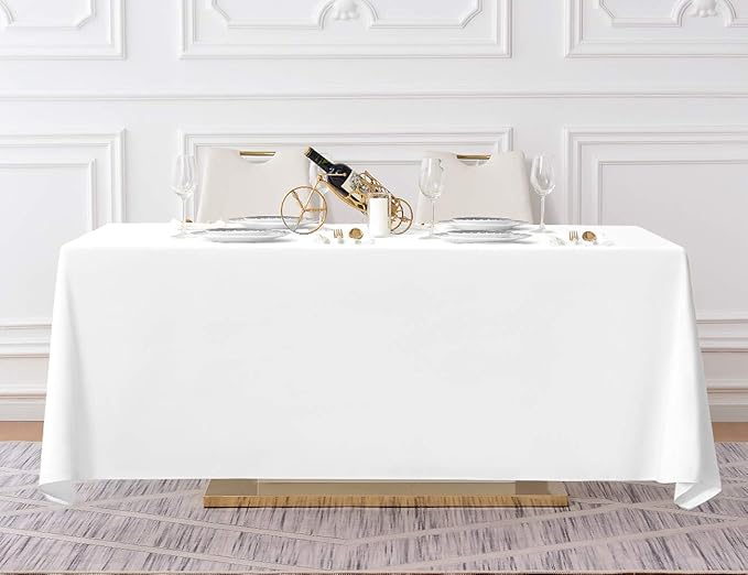 Surmente 2 Pack White Rectangle Tablecloth 90 x 132-inch Rectangular Polyester Table Cloth for Weddings, Banquets, or Restaurants