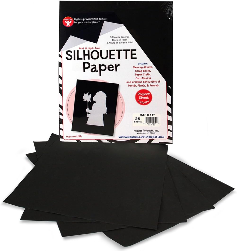 Hygloss Products Black Silhouette Paper – Tracing Portrait Drawing Crafts Paper - 8-1/2 x 11 Inch, 25 Sheets