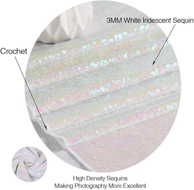 Eternal Beauty White Iridescent Sequin Backdrop, 8x8 Ft Glitter Background Curtains for Shimmer Photography Party Wedding Birthday Back Drop Decor