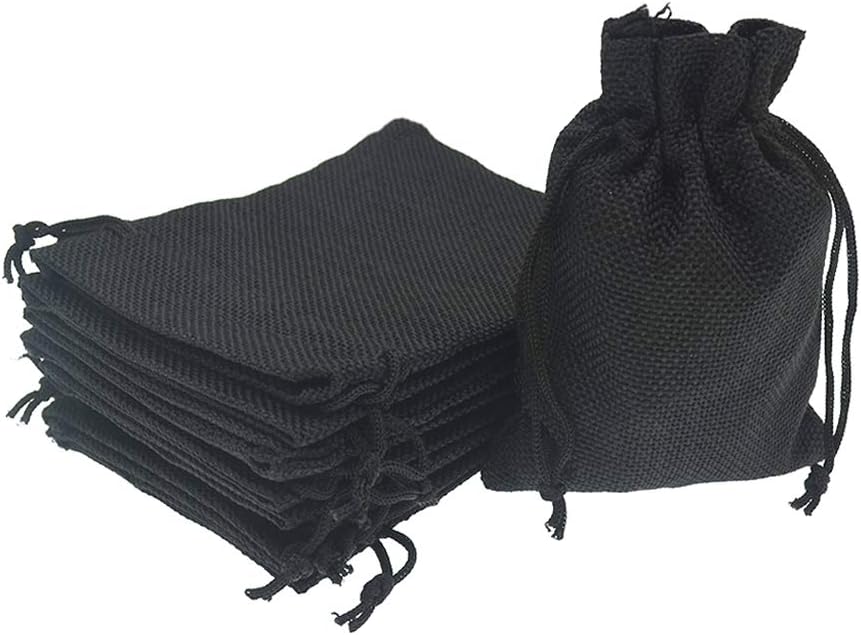 black burlap bags with drawstring, 5.9x7.5 inch jute, main product view