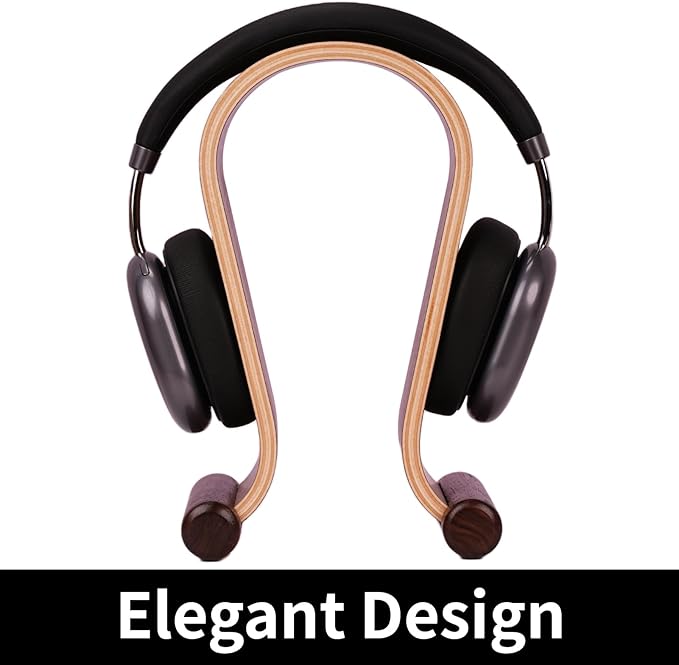 Wood Headphone Stand for Desk - Headset Holder Cute Gaming Wooden Headphones Hanger Hook Rack Base Storage Head Phone Accessories