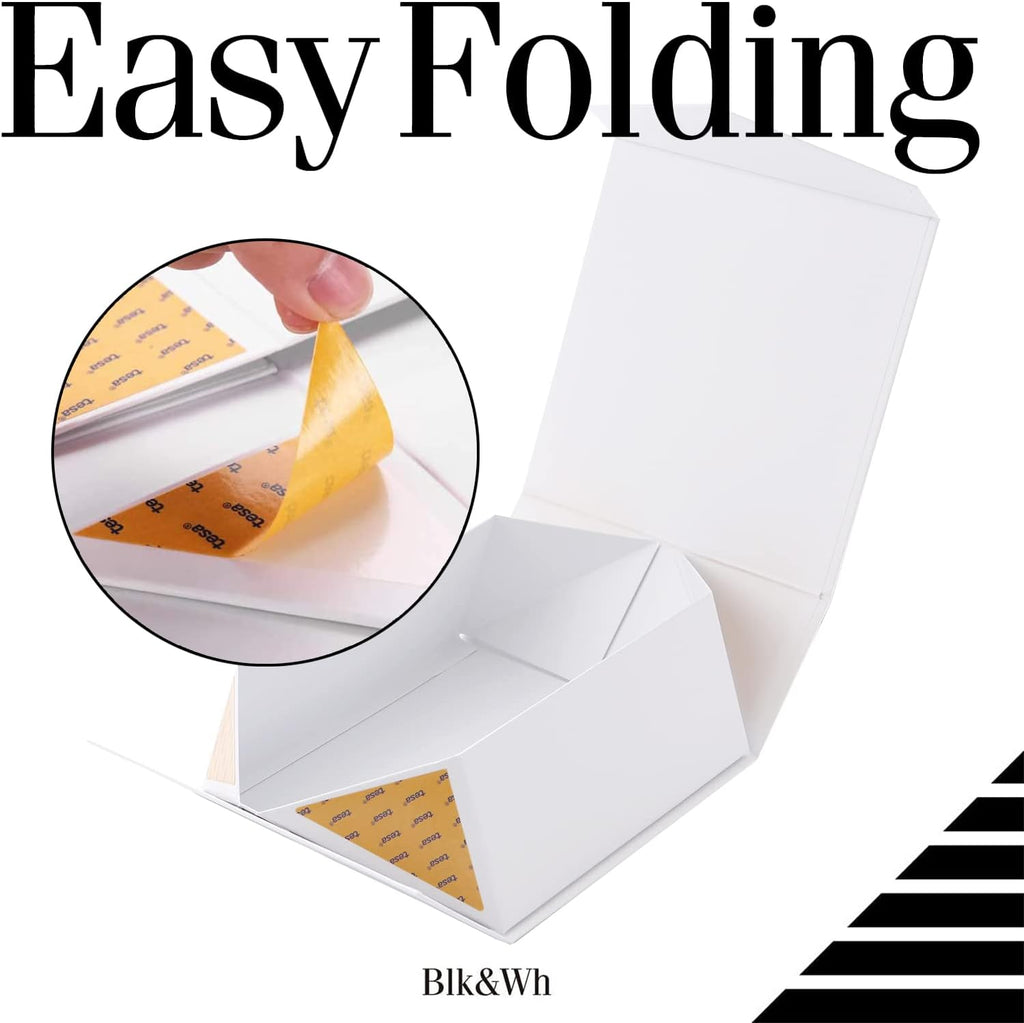 BLK&WH 6 Collapsible Gift Boxes with Magnetic Lids, 7.5x7.5x3 Inches, Bridesmaid Proposal Boxes, Matte White