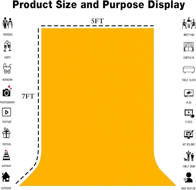 5x7FT Yellow Screen Backdrop Solid Color Screen Photo Backdrop Collapsible High Density Screen for Video Photography and Television