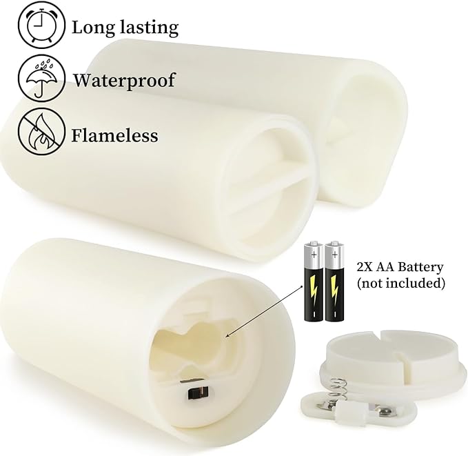 Set of 24 Waterproof Outdoor Flameless Candles, LED Candles with 4 Remote and Timer,(H 4" 5" 6" x D 2.2"),for Halloween Wedding Festiv