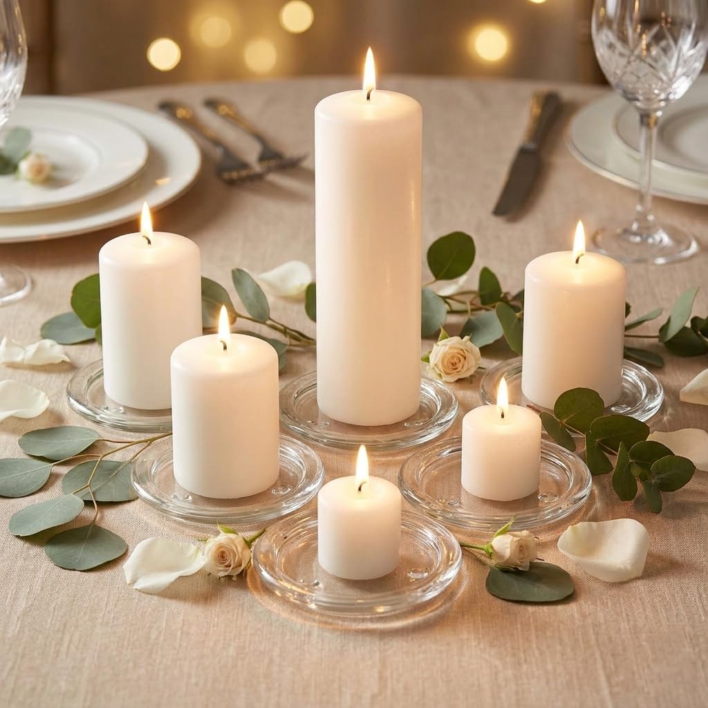Hosley's Set of 24 Clear Glass Pillar Plates - 4 Inch Diameter. Ideal Gift for Weddings, Parties, Spa, Pillar Candle, Votive Candle Garden. Or as a Pedestal W1
