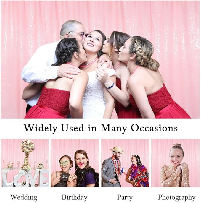 ShinyBeauty Sequin Backdrop 7ftx7ft Baby Pink | Sparkle Drapes for Photoshoots, Baby Showers, & Birthday Parties | Elegant & Durable Glitter Background