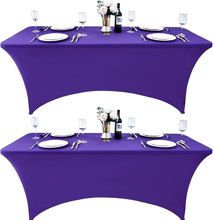 2-Pack 4ft Spandex Table Covers for Rectangular Folding Tables - Wrinkle Resistant Stretch Tight Table Cloths - Ultimate Fitted Table Protector for Parties, Banquet, and Wedding