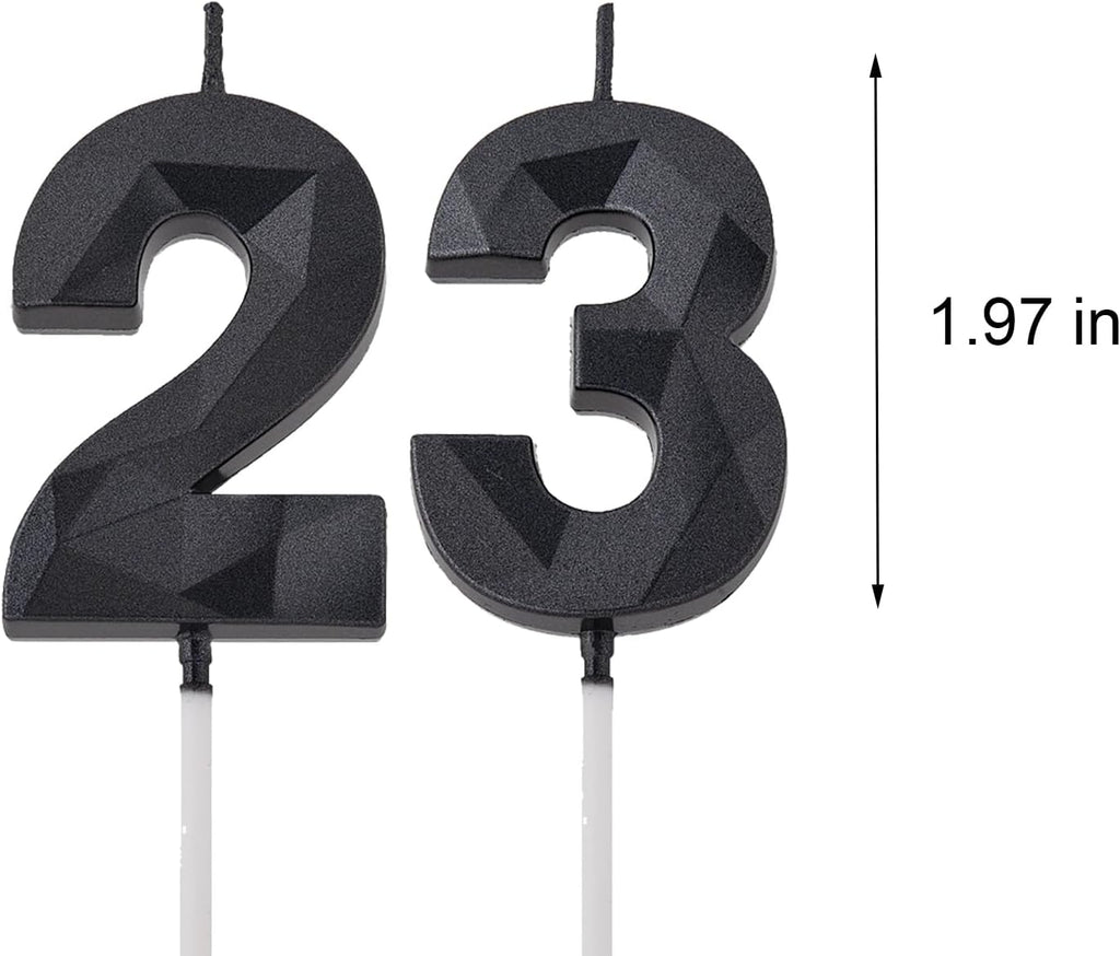 2 inch Black 23 Birthday Candles, 3D Diamond Number 23rd Cake Topper for Boys Girls Birthday Party Decorations Theme Party