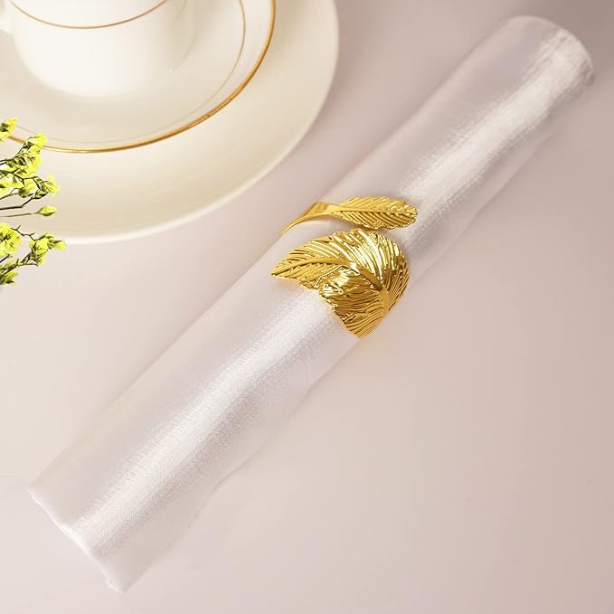 Gold Leaf Napkin Rings Set of 12, Leaves Napkin Rings for Table Setting, Metal Leaf Napkin Holder Rings for Holiday Party,Wedding, Banquet, Formal or Casual Dinning Table Decor (Bright Gold)
