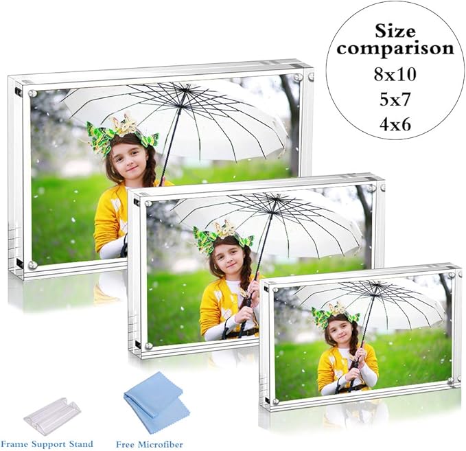 Premium Acrylic Photo Frame 4x6-5 Pack Gift Box Package, Clear Free Standing Desktop Magnetic Frame Double Sided Best Gift for Family, Perfect Decorate Birthday Wedding Party