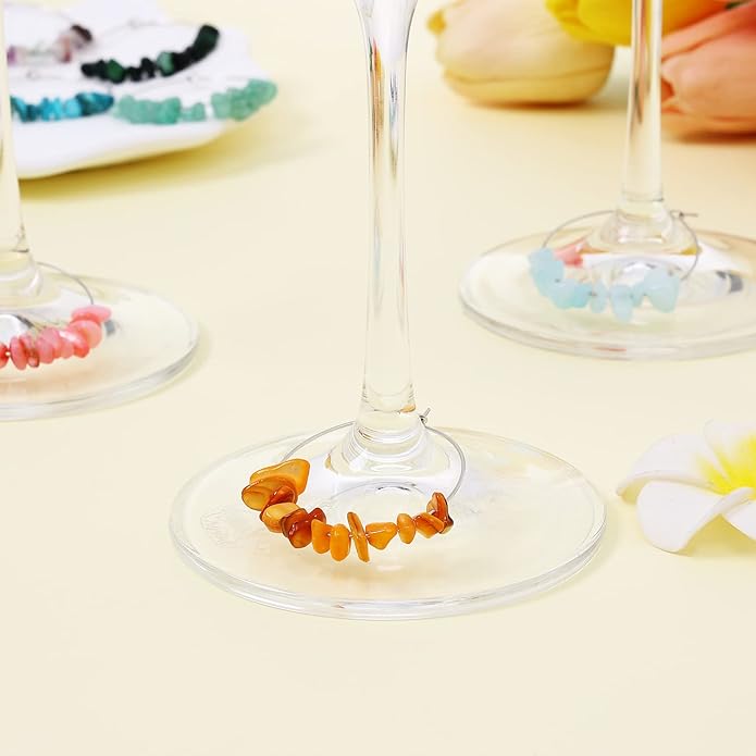 Pride & Par 24 Pcs Nature Gemstone Beads Glass Charms for Stem Glasses, Wine Glass Decoration for Weddings, Parties