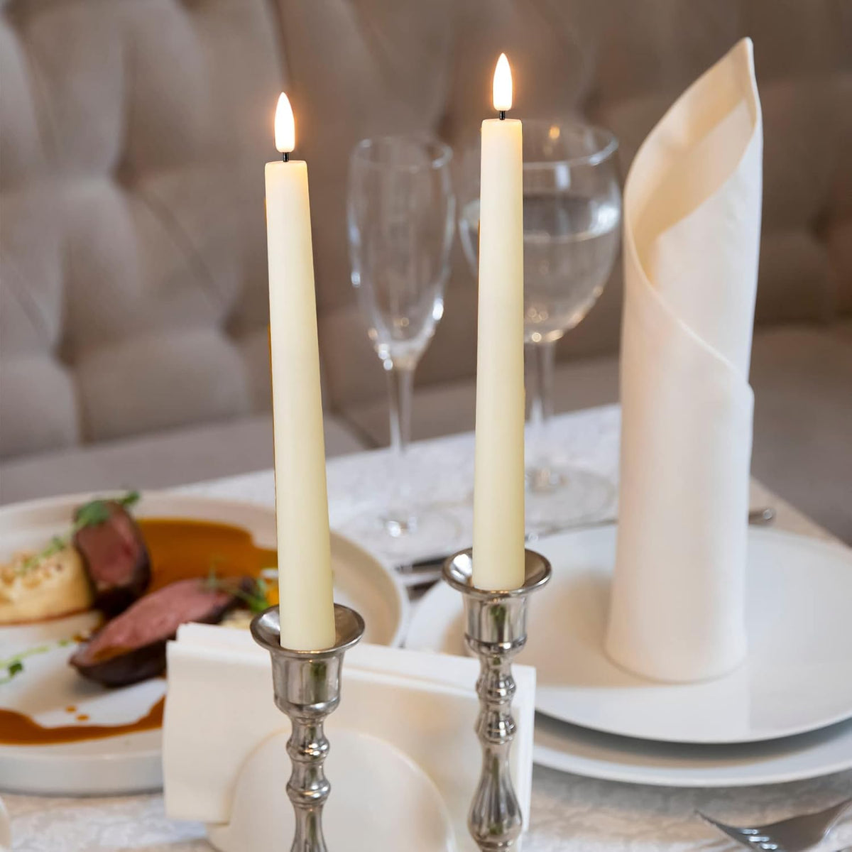 Eywamage Real Wax Ivory Flameless Taper Candles with Remote Set of 6
