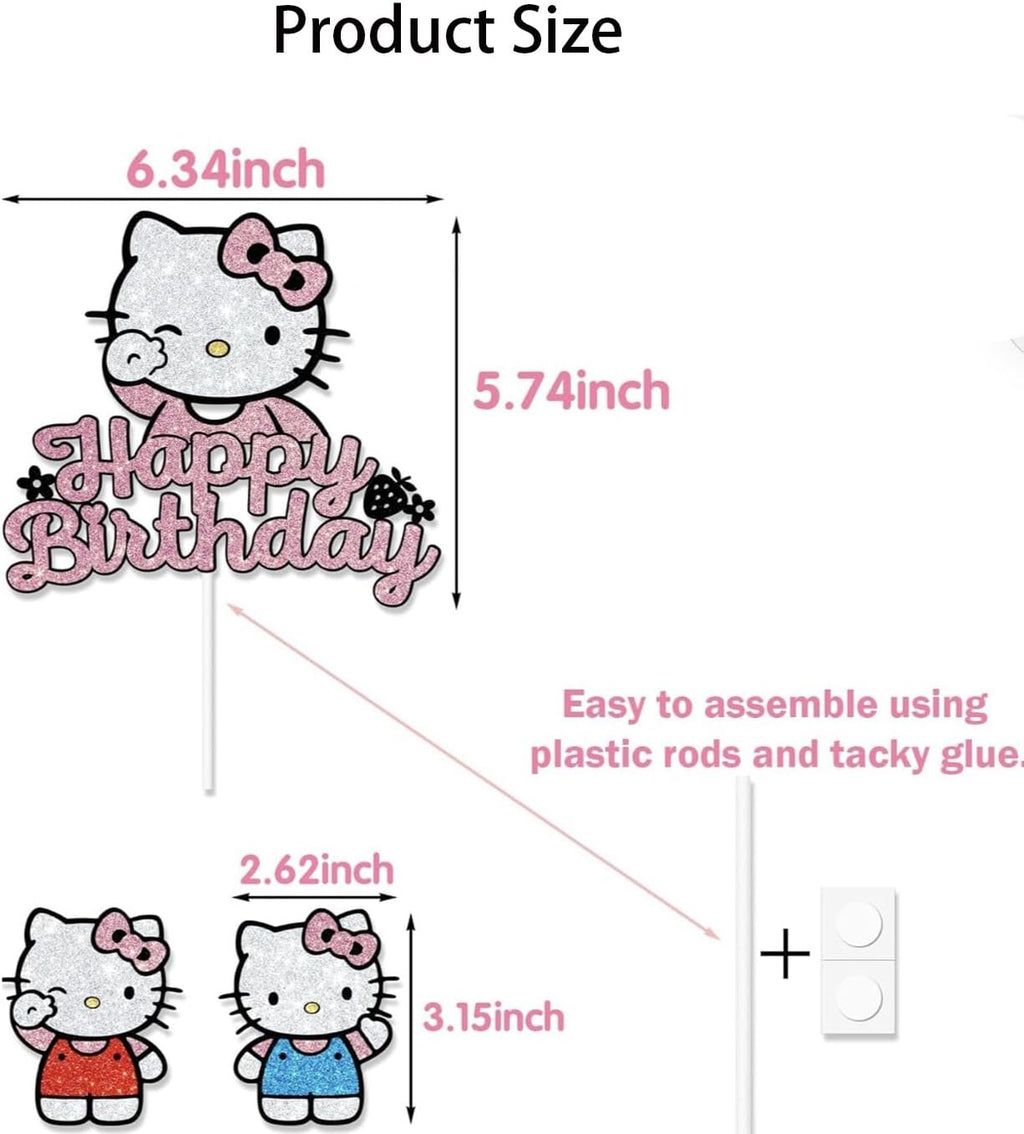Birthday Cake Decorations, Cute Pink Glitter Happy Birthday Cake Toppers, Cartoon Party Supplies