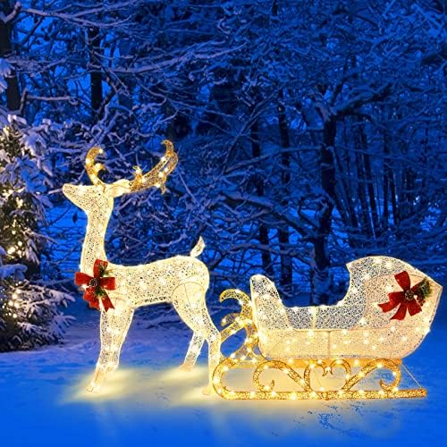 tangkula 6 ft christmas lighted reindeer & santa’s, side view