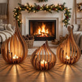 3pcs Creative Wooden Candle Holder Set - Modern and Minimalist Design,Suitable for Decorating Living Room Mantels, Wedding Parties(Large+Medium+Small)
