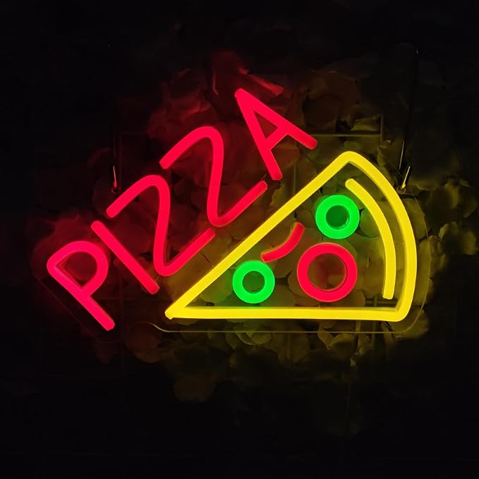 Pizza Neon Sign Neon Pizza Signs for Business, Pizza Night Light Pizza Decor Pizza Party Decorations Food Neon Sign for Pizzeria Restaurants Kitchens Shops Parties, 11.8" x 8"