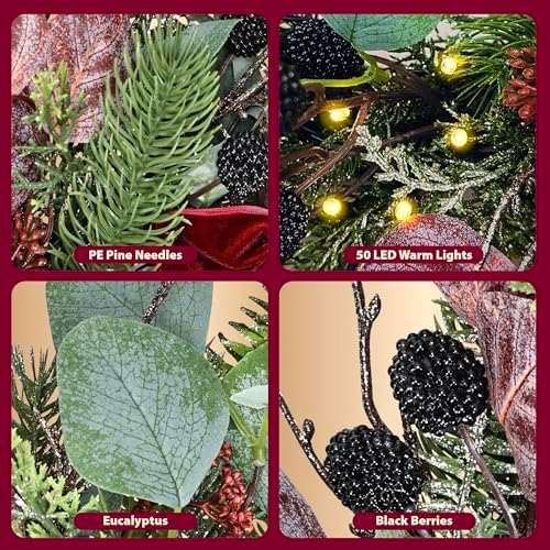 24 inch pre-lit artificial christmas wreath for front showing dimensions
