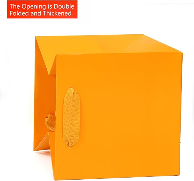 Orange Square Kraft Paper Bags with Handles - Large Square Bottom Gift Box for Party Favor, Birthday Gift Bags (Orange, 10 x 10 x 10 in, 10 CT)