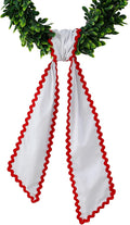 DYSHAYEN Wreath Sash for Front Door,Canvas RIC Rac Trim Wreath Accessories for Yard Doorway Indoor Outdoor Bridal Shower Xmas Home (White-Red Trim)