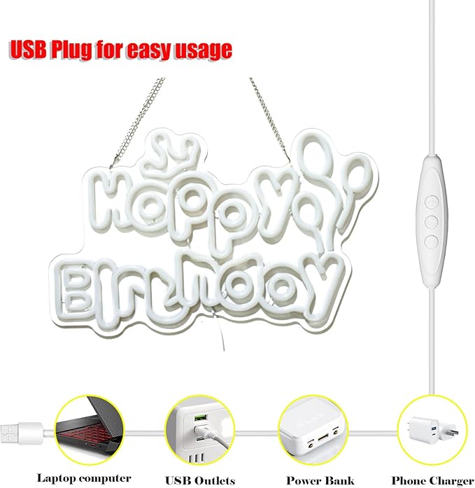 Happy Birthday neon signs，USB Powered Dimmable LED Colorful Lights for Backdrop Wall Decor,Eye-Catching Birthday light up sign for Parties Unforgettable Gifts Backdrops Size:16.54 * 10.39in