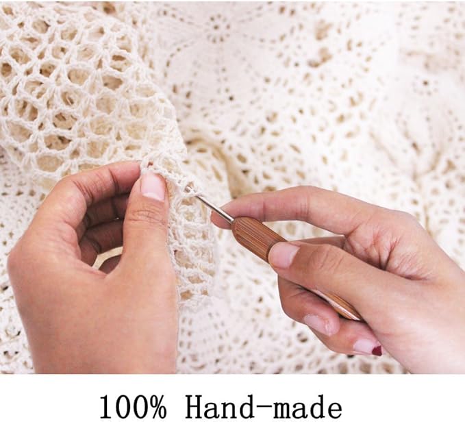 KEPSWET Cotton Handmade Crochet Lace Table Runner Beige Rectangle Coffee Table Dresser Decor (14x48 inch)