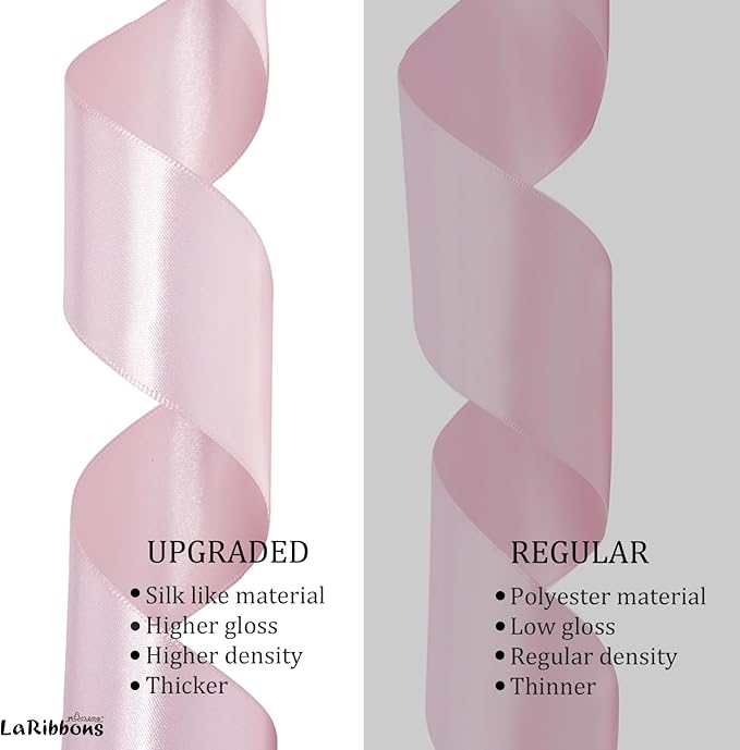 LaRibbons Light Pink Satin Ribbon 3/8 Inch 25 Yards Luxury Double Faced Pink Silk Ribbon for Gift Wrapping Flower Bouquet Crafts Wedding Party Babyshower Decoration
