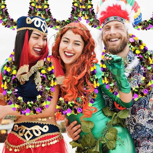 MARFOREVER Mardi Gras Tinsel Garland Mardi Gras Decorations Purple Green Gold Metallic Twist Garlands Carnival Hanging Ornament for Carnival Party Indoor Outdoor Home Supplies Decor, 3 Pcs 19.7 FT
