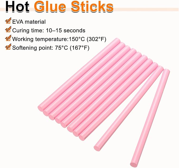 HARFINGTON 10pcs Hot Glue Sticks 0.43" Dia x 5.91" Long EVA Mini Hot Melt Adhesive Glue Stick for Hot Melt Gun Wood Plastic Glass Flowers Fabrics Foam, Pink