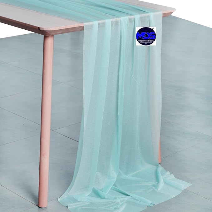 MDS Halloween Chiffon Table Runner - 25 Pack, 29 x 170 Inches, 14ft Each - Sheer Spooky Table Runners for Haunted House Parties, Trick-or-Treat Tables, Witchy Décor, Wedding & Events - Teal