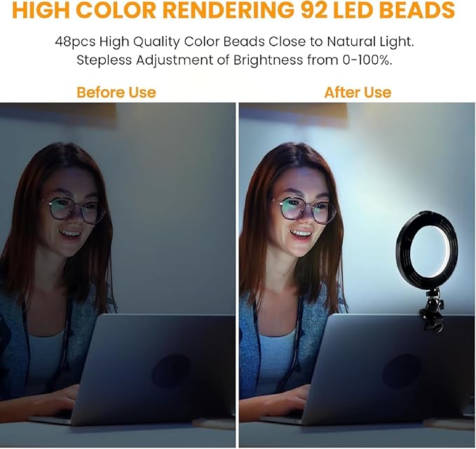 Video Conference Lighting Kit, Ring Light Clip on Laptop Monitor, 6" Dimmable LED Circle Selfie Light for Zoom Meeting/Remote Working/Zoom Calls/Live Streaming/Video Recording
