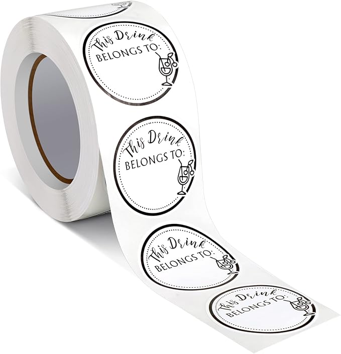 Zonon 600 Pieces Drink Stickers for Cups, Water Bottles, Blank Drink Labels This Belongs to Stickers for Wedding Reception, Birthday Party, Holiday Party, Custom Blank Cup Name Tags
