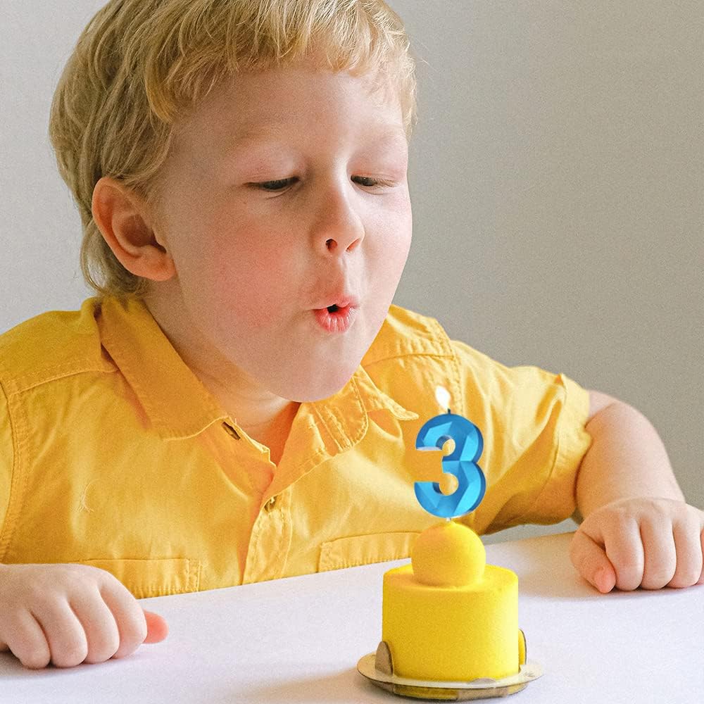 Number Birthday Candles(9 Candle Blue) 3D Diamond Shape Number Happy Birthday Cake Candles for Birthday Party Wedding Decoration Reunions Theme Party